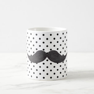 Mug Dessin drôle de moustache et pois noir