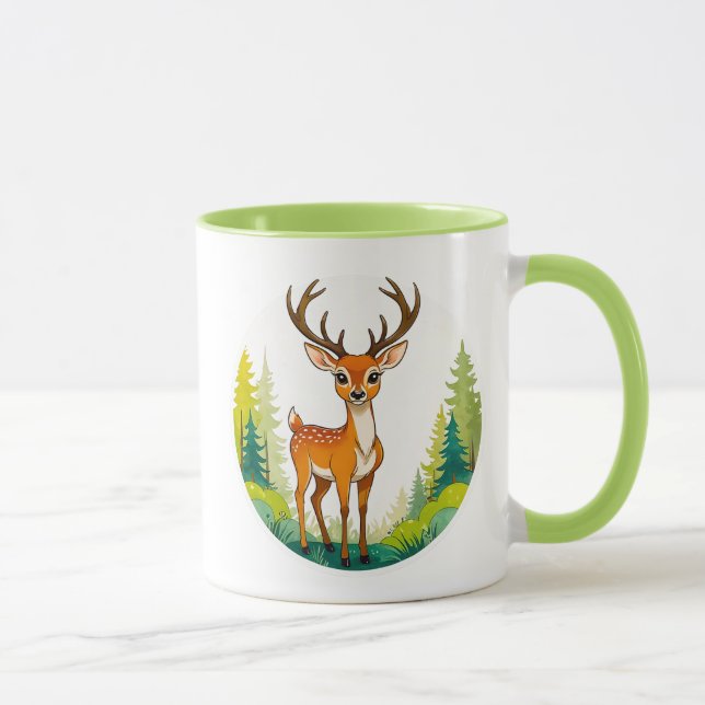 Mug Dessin d'un cerf tout mignon dans la forêt. (Droite)