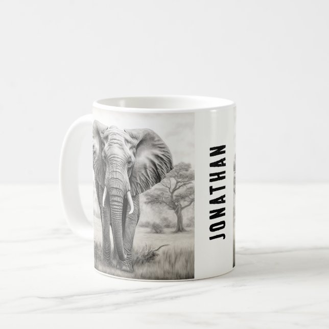 Mug Dessin d'un crayon d'éléphant africain (Devant gauche)