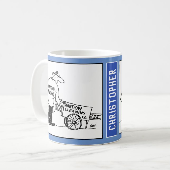 Mug Dessin d'un nettoyeur de fenêtre avec Barrow. Drôl (Devant gauche)