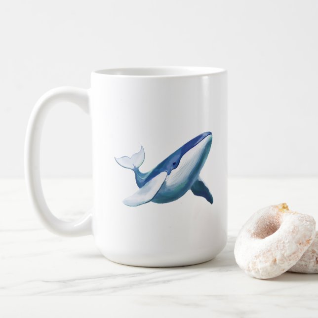 Mug Dessin d'une baleine à bosse mignonne nageant (Avec donut)