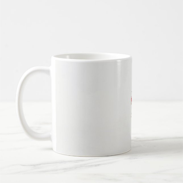 Mug dessin d'une fleur rouge et feuille sur un ba blan (Gauche)