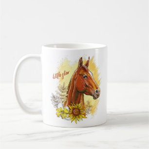 Mug Dessin élégant de cheval à la main avec plantes et
