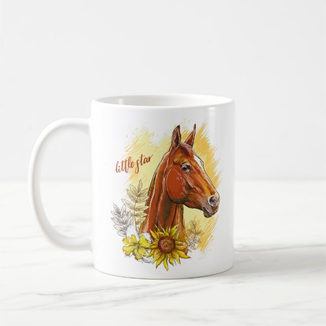 Mug Dessin élégant de cheval à la main avec plantes et (Gauche)