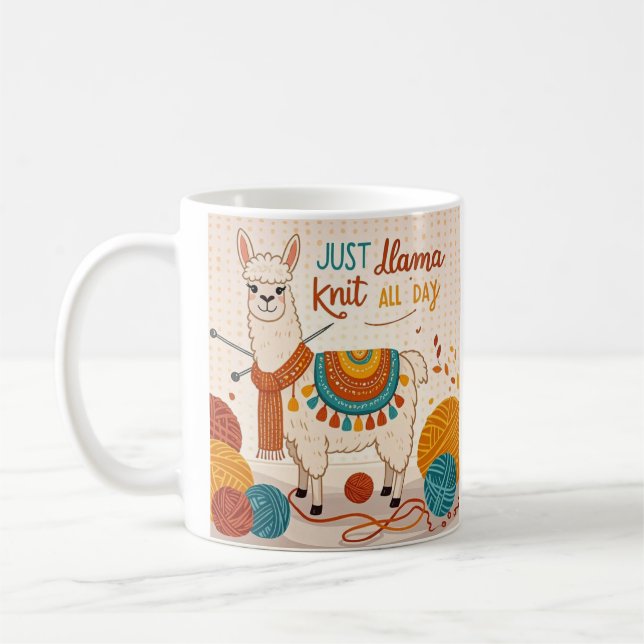 Mug Dessin en lama portant une affiche en tricot (Gauche)