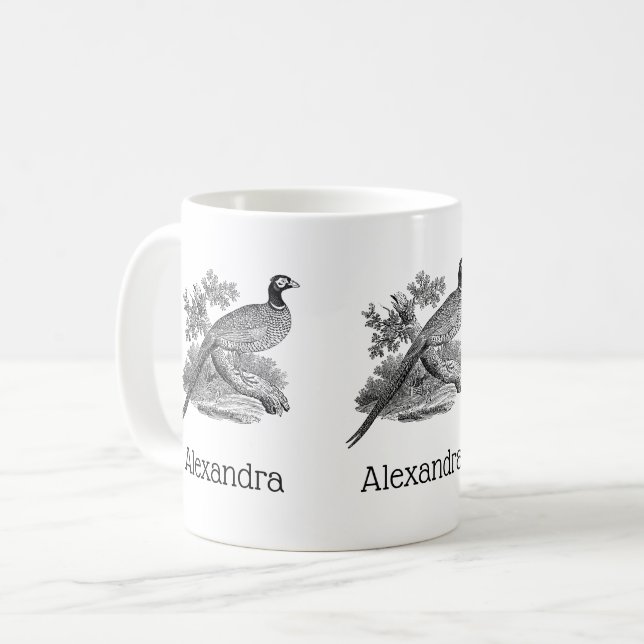Mug Dessin en noir et blanc d'un faisan de chasse vint (Devant gauche)