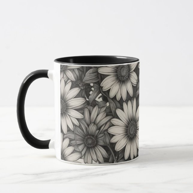 Mug Dessin en nuances de gris de la marguerite africai (Gauche)