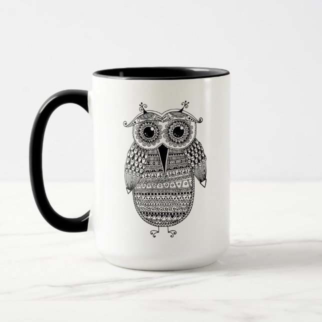 Mug Dessin ethnique d'encre de hibou (Gauche)