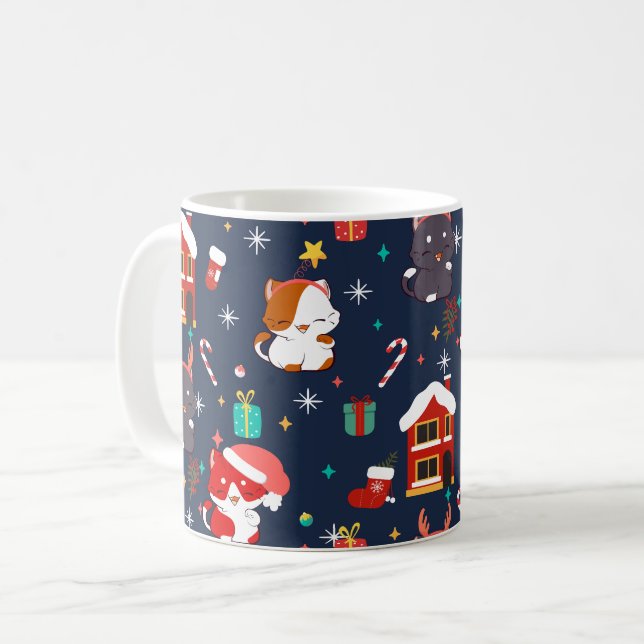 Mug Dessin festif Père Noël Cat Celebration (Devant gauche)