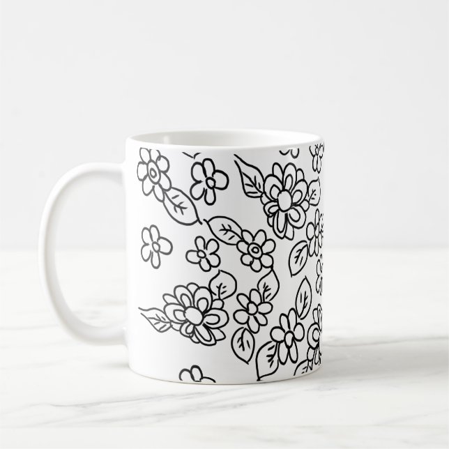 Mug Dessin floral noir et blanc (Gauche)
