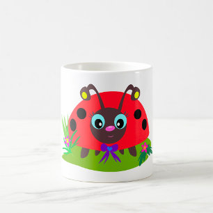 Mug Dessin Ladybug Bow and Flowers