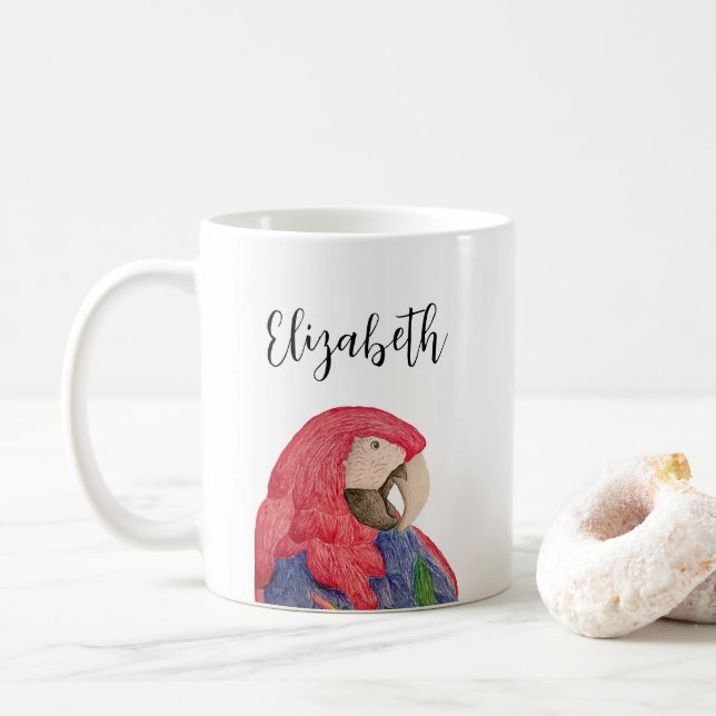 Mug Dessin Macaw couleur perroquet tropical (Avec donut)