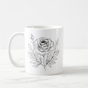 Mug dessin minimaliste rose à une ligne en noir