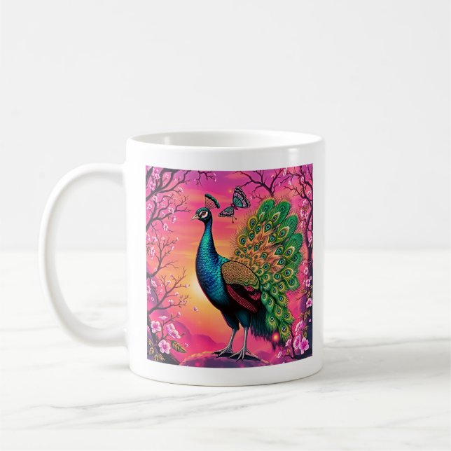 Mug Dessin Paon Majestueux (Gauche)