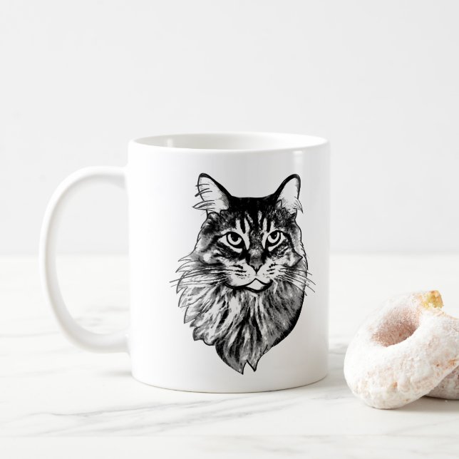 Mug Dessin personnalisé de chat de coton Maine (Avec donut)