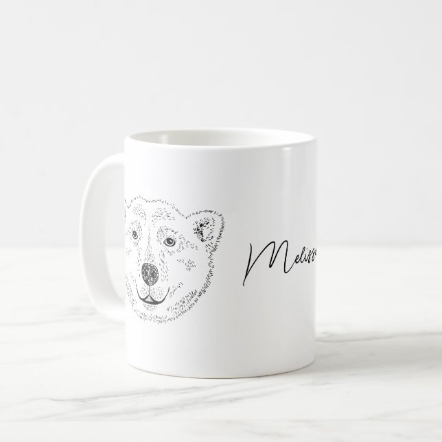 Mug Dessin simple de tête d'ours polaire au trait avec (Devant gauche)