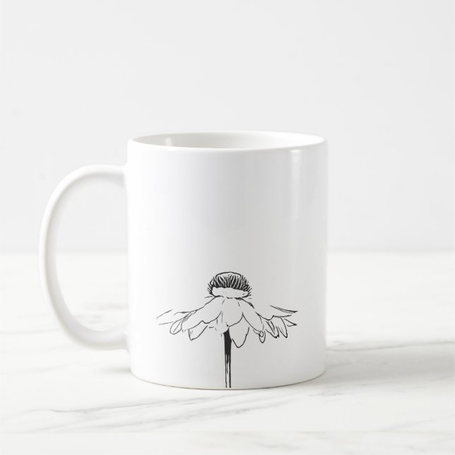 Mug Dessin simple en ligne de fleurs en noir et blanc (Gauche)