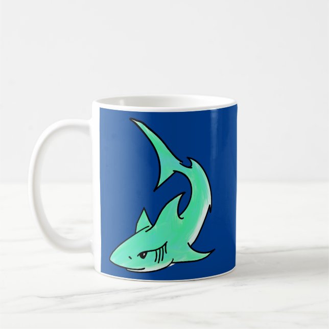 Mug dessin souriant requin menthe bleu vert océan anim (Gauche)