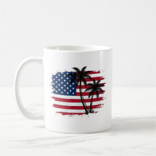 Mug Dessin vectoriel de plage patriotique avec palmier