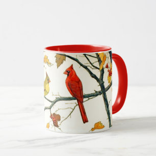 Mug Dessin vintage, Cardinaux sur une branche d'automn