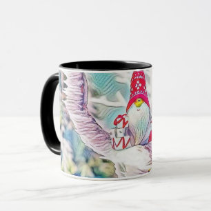 Mug Dessin vintage d'un Gnome sur un arbre enneigé