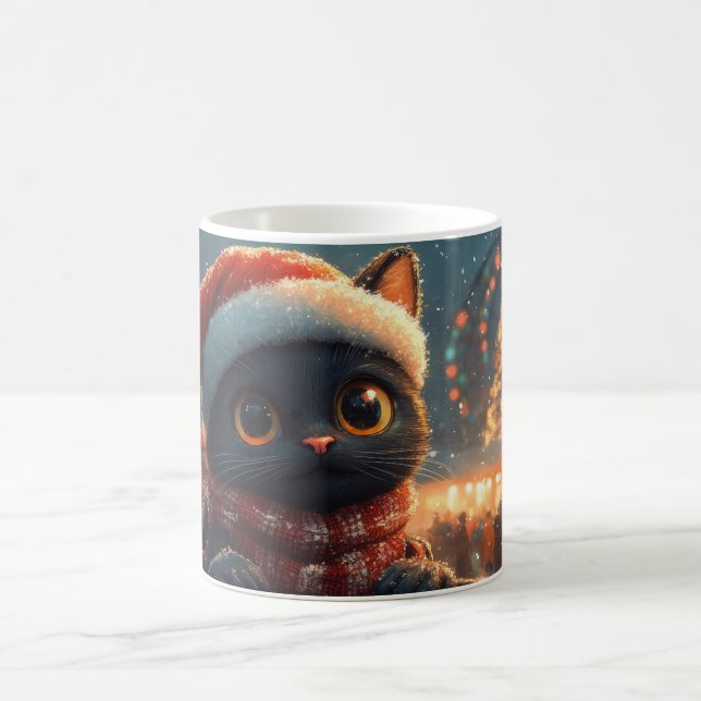 Mug Dessous de verre noir à rouleaux de chat Noël (Centre)