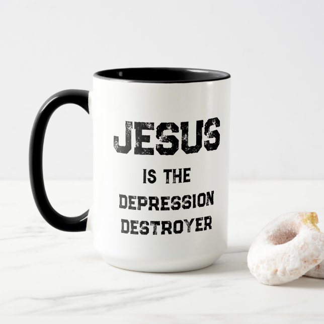Mug Destructeur de dépression de Jésus Vie Chrétien (Avec donut)