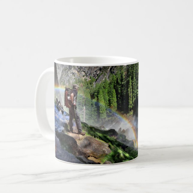 Mug Détail de la randonnée automnale et de l'arc en ci (Devant gauche)