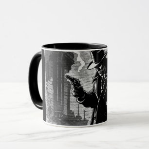Mug Détective urbain grinçant de style BD noir et blan