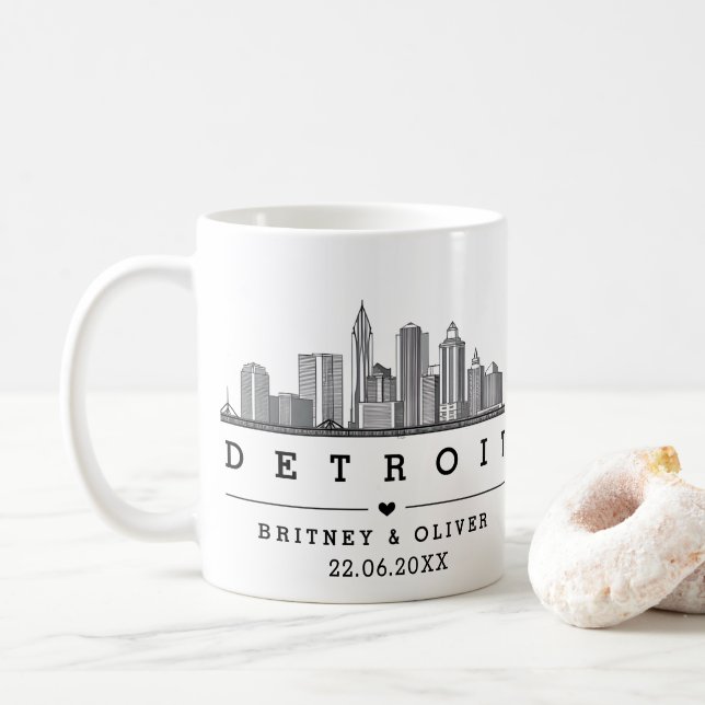 Mug DETROIT Skyline - Mariage personnalisé (Avec donut)
