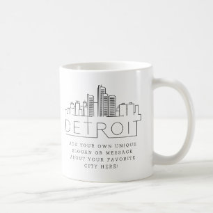 Mug Detroit Stylized Skyline   Custom Slogan