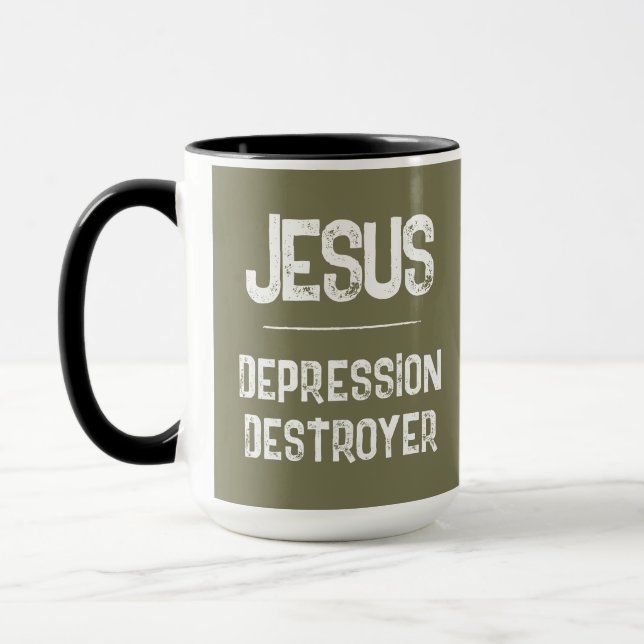 Mug Détruiseur de dépression Jésus Vert olive de l'arm (Gauche)