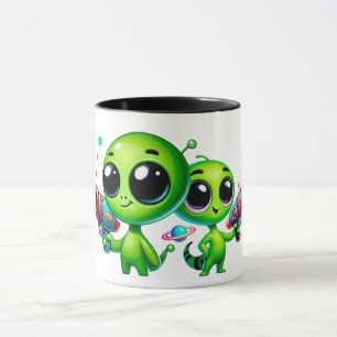 Mug Deux aliens mignons avec des pistolets.