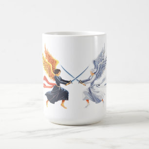 Mug Deux anges avec une grande épée avec des ailes ouv