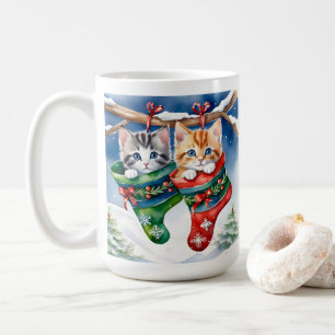 Mug Deux chatons en bas de Noël dans la neige