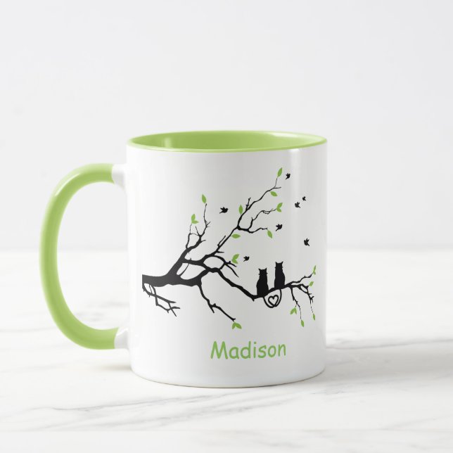 Mug Deux Chats Dans Un Arbre Black Green Love Personna (Gauche)