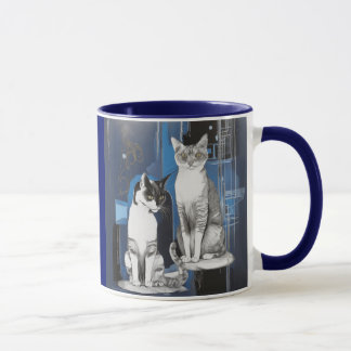 Mug Deux chats gris sur un Arrière - plan Abstrait