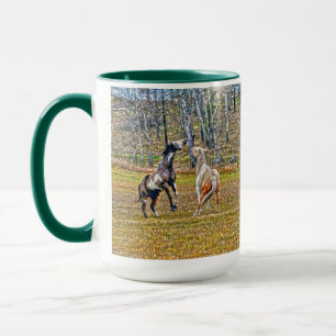 Mug Deux Chevaux de Peinture Pinto Jouant Équine Art D