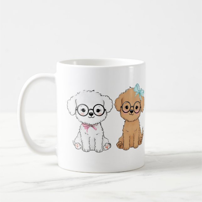 Mug Deux chiens de dessin animé adorables assis ensemb (Gauche)