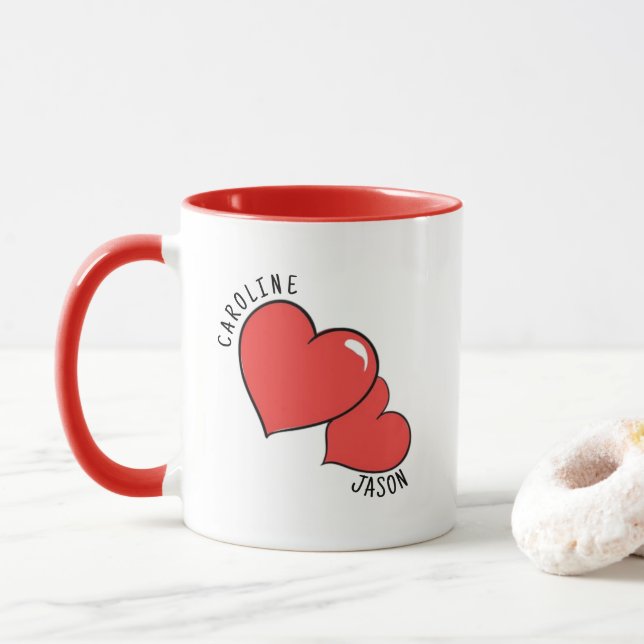 Mug Deux Cœurs Noms Personnalisés (Avec donut)