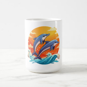 Mug Deux dauphins de dessin animé sautant