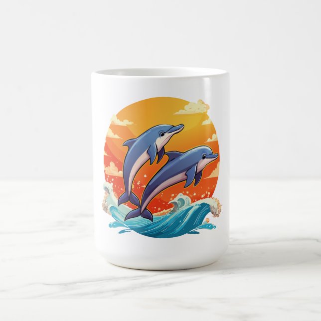 Mug Deux dauphins de dessin animé sautant (Centre)