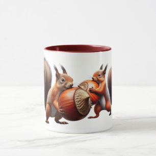 Mug Deux écureuils se croisent avec leurs noisettes.