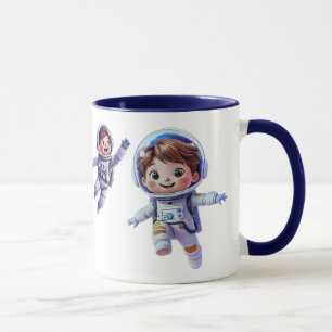 Mug Deux enfants cosmonautes flottant dans l'espace.