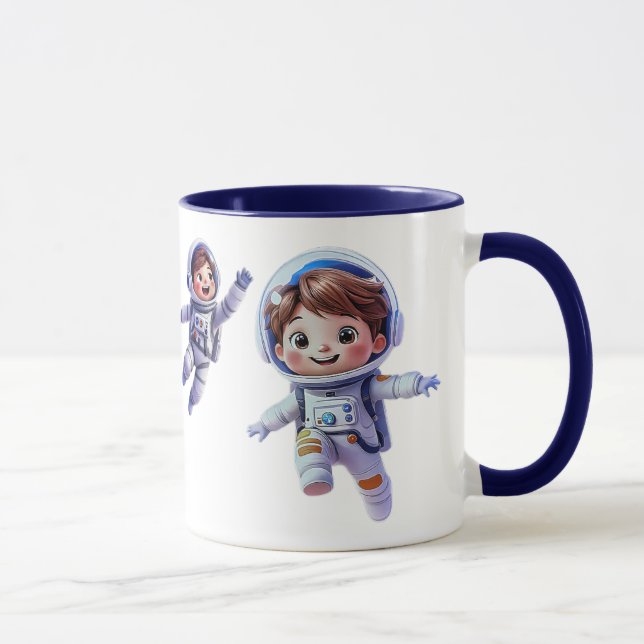 Mug Deux enfants cosmonautes flottant dans l'espace. (Droite)
