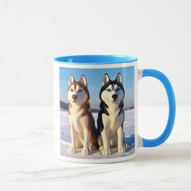 Mug Deux huskys assis sur la neige immaculée.  (Droite)