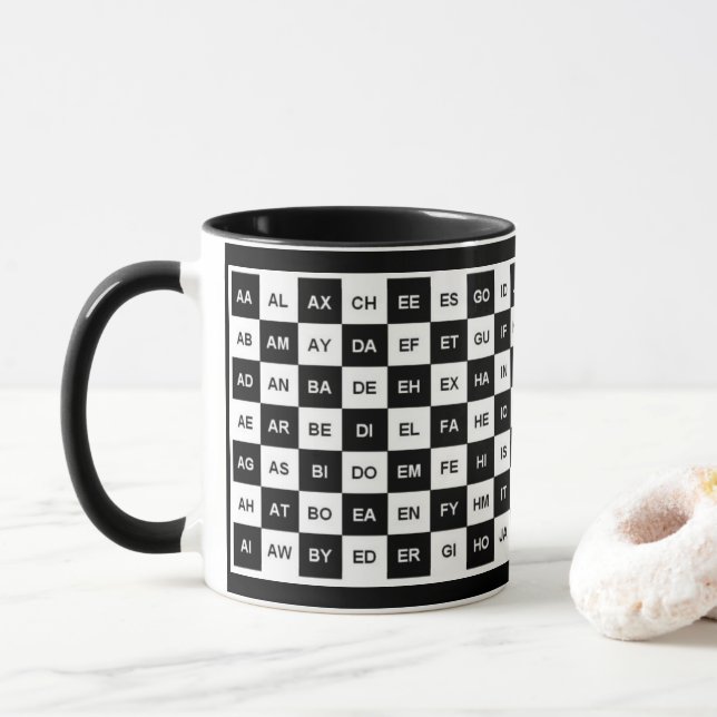 Mug Deux lettres en noir blanc Carrés (version interne (Avec donut)