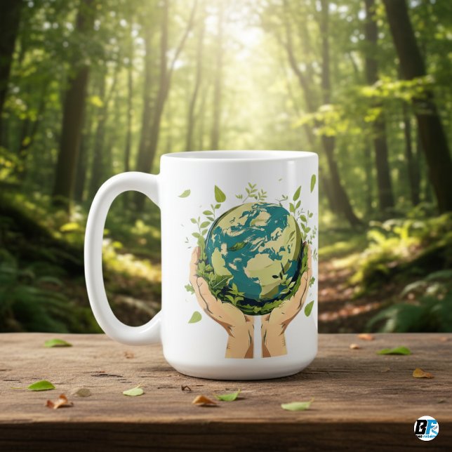 Mug Deux Mains Tenant La Terre Couverte De Verdure (Créateur téléchargé)