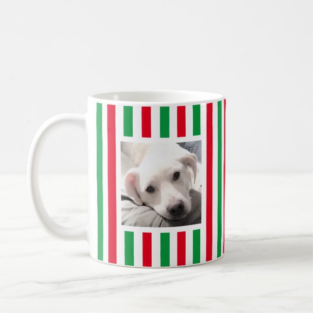 Mug Deux mignonnes photos rayées blanc rouge vert (Gauche)