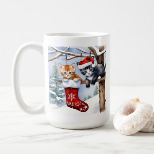 Mug Deux mignons chatons Noël Stocking et chapeau de N